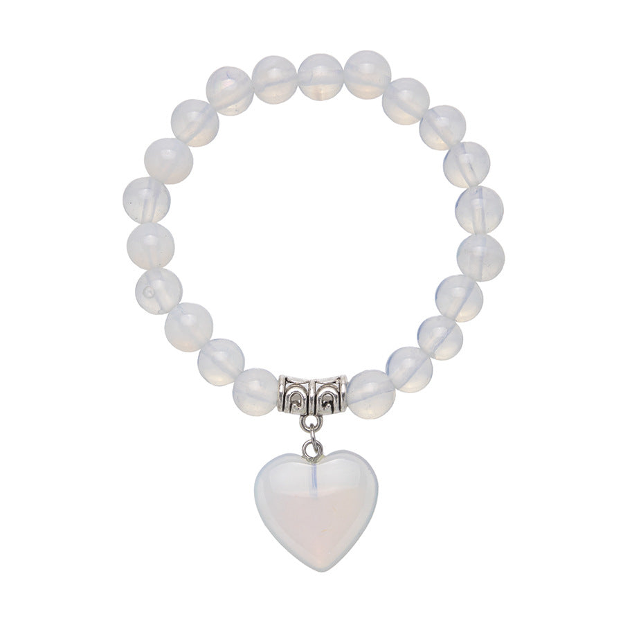 Wholesale Colorful Natural Stone Crystal Heart Stretch 8MM Bracelet